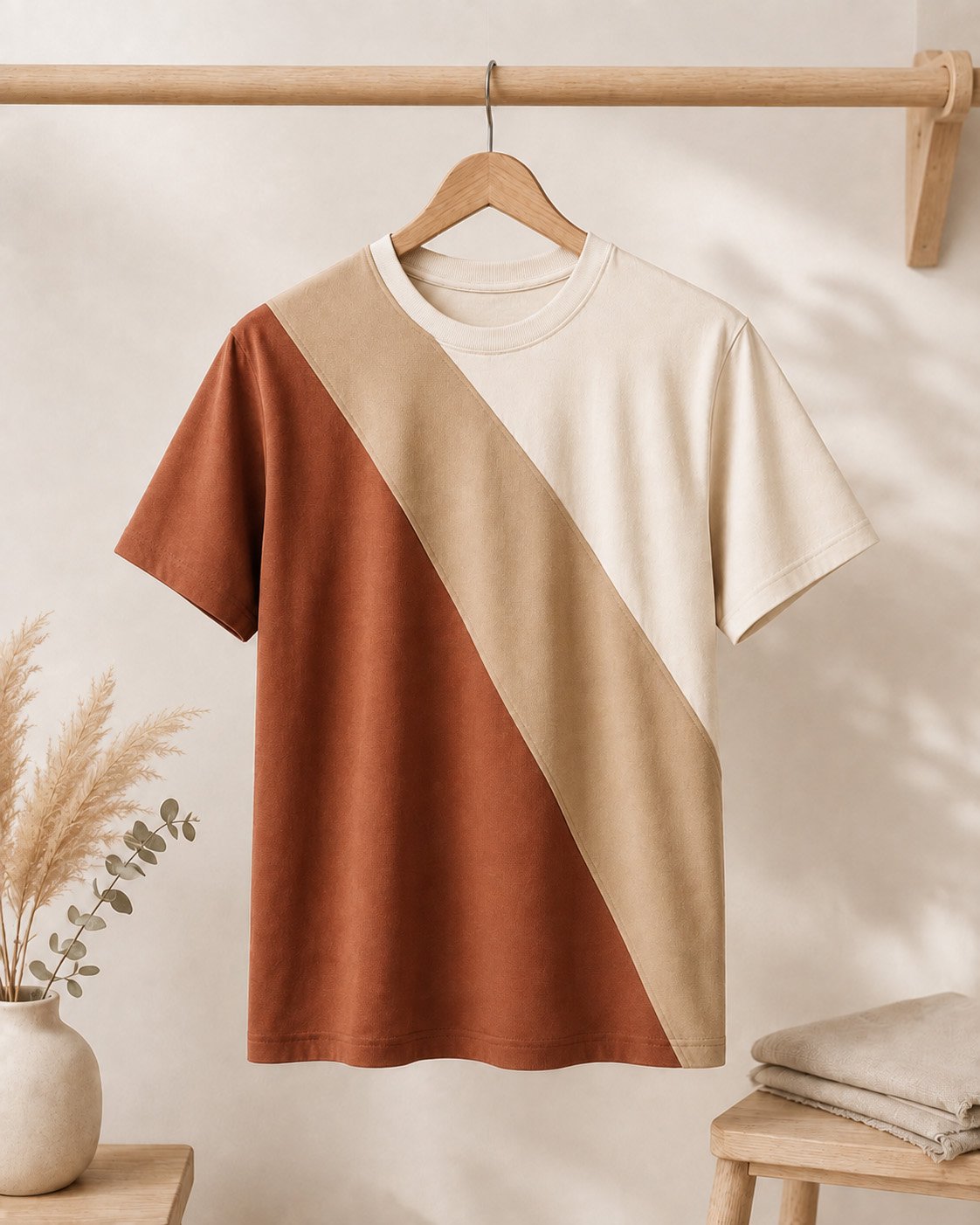 Terracotta Diagonal Color-Block T-Shirt