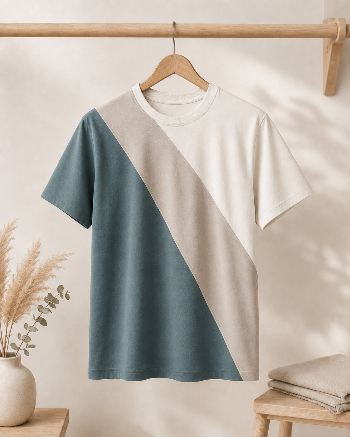 Teal Beige Color-Block T-Shirt